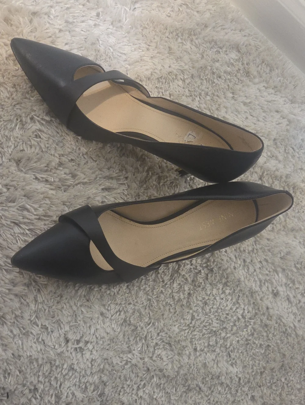 Nine West Black Pointed D'Orsay Flats with Cutout Strap
